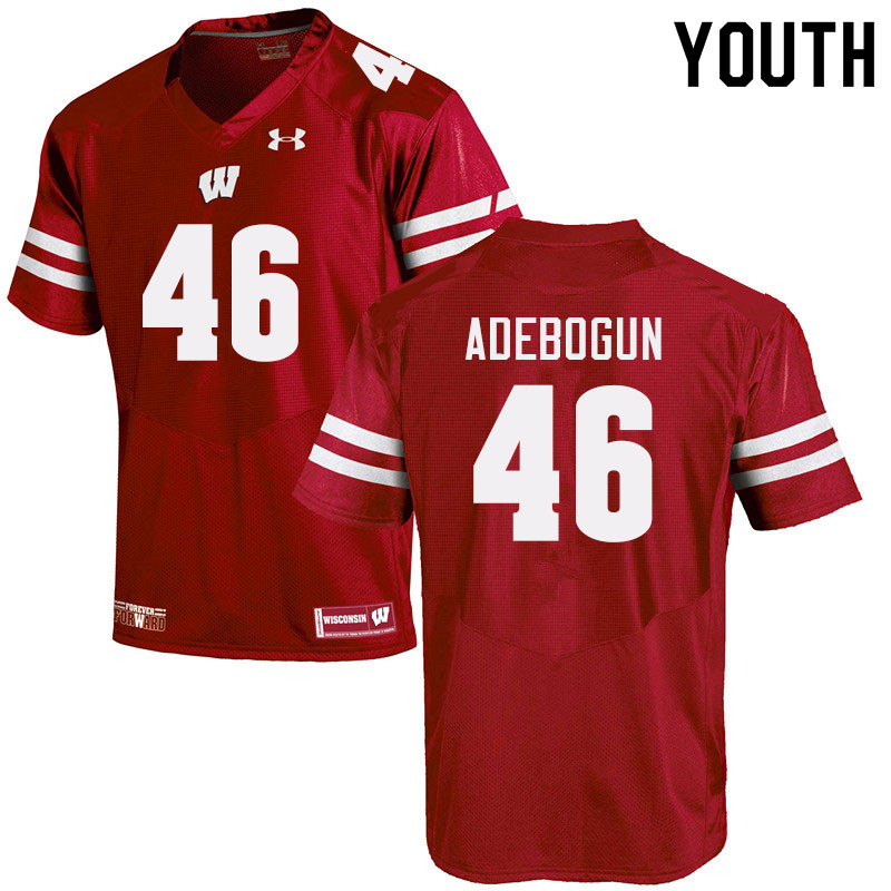 Youth #46 Ayo Adebogun Wisconsin Badgers College Football Jerseys Sale-Red - Click Image to Close